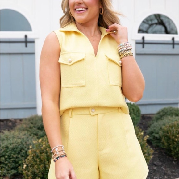 SSYS Gretta Yellow Sleeveless Trouser Short Set - Picture 4 of 7